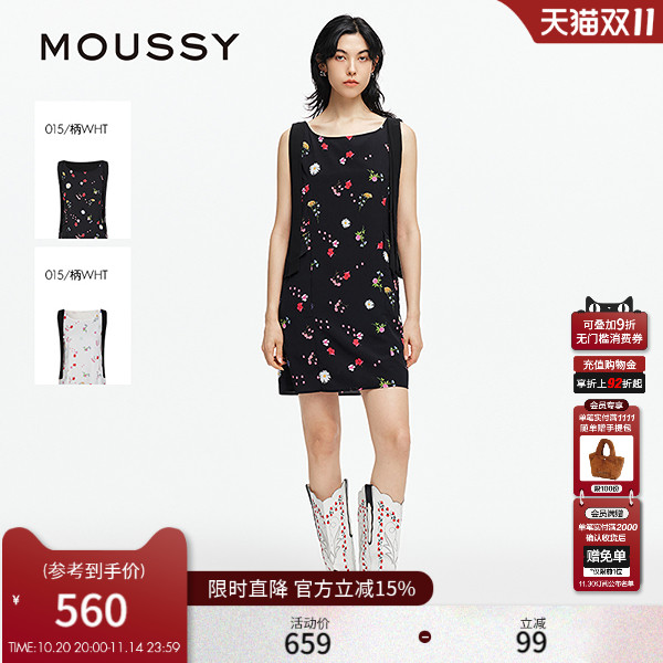MOUSSY 2025夏季新品法式度假风花卉无袖飘带连衣裙028ISA33-3531