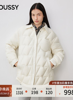 moussy2025秋冬新品纯色简约翻领羽绒夹克外套女028IAC30-1003