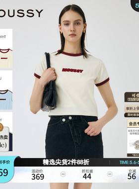 MOUSSY 夏季新品简约通勤字母刺绣撞色短袖T恤010IS490-4271