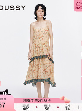 MOUSSY 夏季新品夏日来信荷叶边碎花吊带连衣裙028ISA33-1001