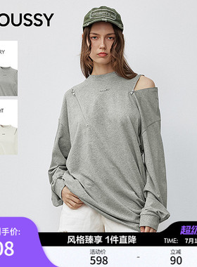 MOUSSY 春季新品潮酷拉链镂空宽松圆领长袖T恤028IAA80-1001
