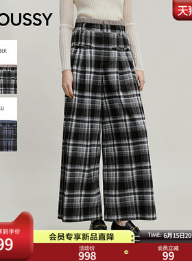 MOUSSY 2026春季新品复古港风格纹撞色高腰阔腿长裤028IAA31-2371