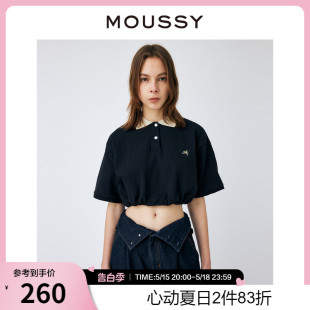 通勤风条纹设计宽松短袖 MOUSSY 新品 POLOT恤女010GSL90 夏季 0740