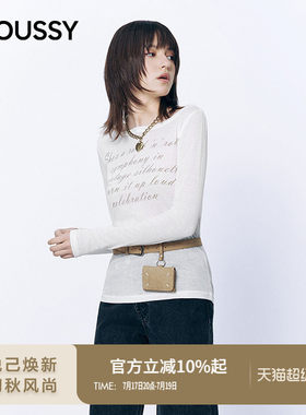 MOUSSY 2026春季新品慵懒风字母印花一字领长袖T恤028JSA90-1017
