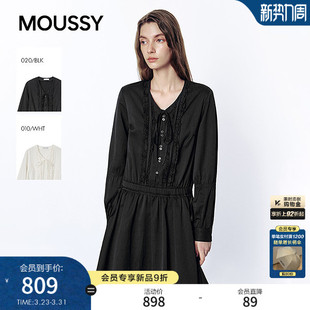 连衣裙028JSA33 MOUSSY 甜酷系带收腰荷叶边长袖 新品 1003 2026春季