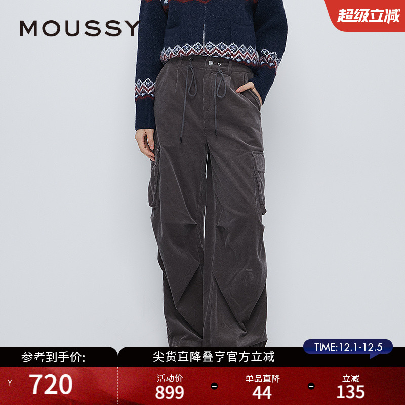 MOUSSY 冬季新品水洗做旧灯芯绒工装裤休闲裤女028HAZ30-1421