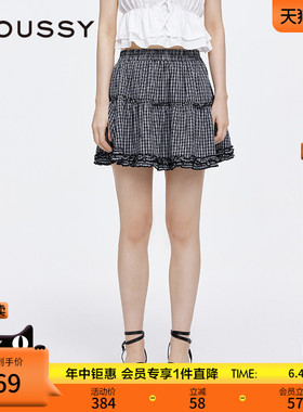 MOUSSY 春季新品甜美木耳边格子蓬蓬裙半身裙女028ISA31-0008