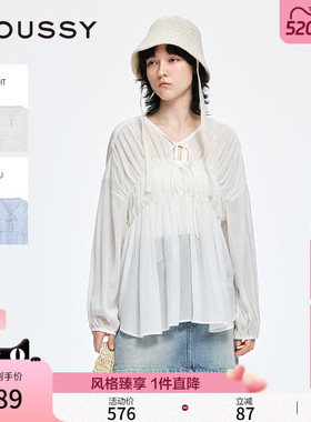 MOUSSY 夏季新品甜美风抽褶皱系带宽松长袖衬衫028ISA30-1003