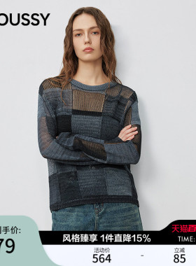 MOUSSY春季新品复古休闲风撞色拼接毛针织衫女028IAC70-1037