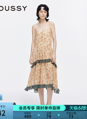 MOUSSY 夏季新品夏日来信荷叶边碎花吊带连衣裙028ISA33-1001