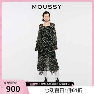 南法度假风茶歇长袖 MOUSSY 新品 0521 2024夏季 连衣裙女028HSZ30