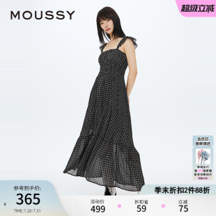 MOUSSY 2011 夏季 海边度假风方领格纹木耳吊带连衣裙028HSS30