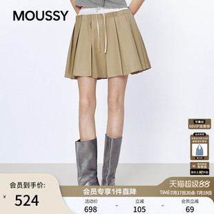 MOUSSY 2026春季新品甜酷学院风抽绳撞色百褶短裙028JSA31-1019