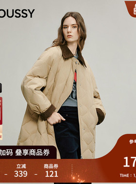 MOUSSY 2025冬季新品复古风撞色菱格90保暖羽绒服女028IAC30-1124