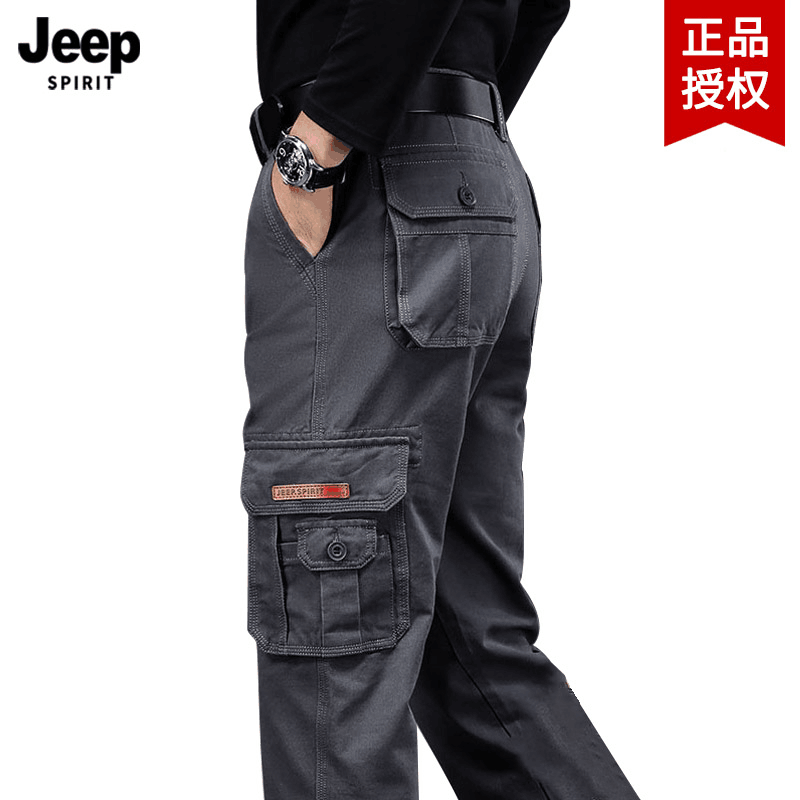 吉普官方正品牌多口袋工装裤男装中年2025新款秋冬直筒纯棉休闲裤
