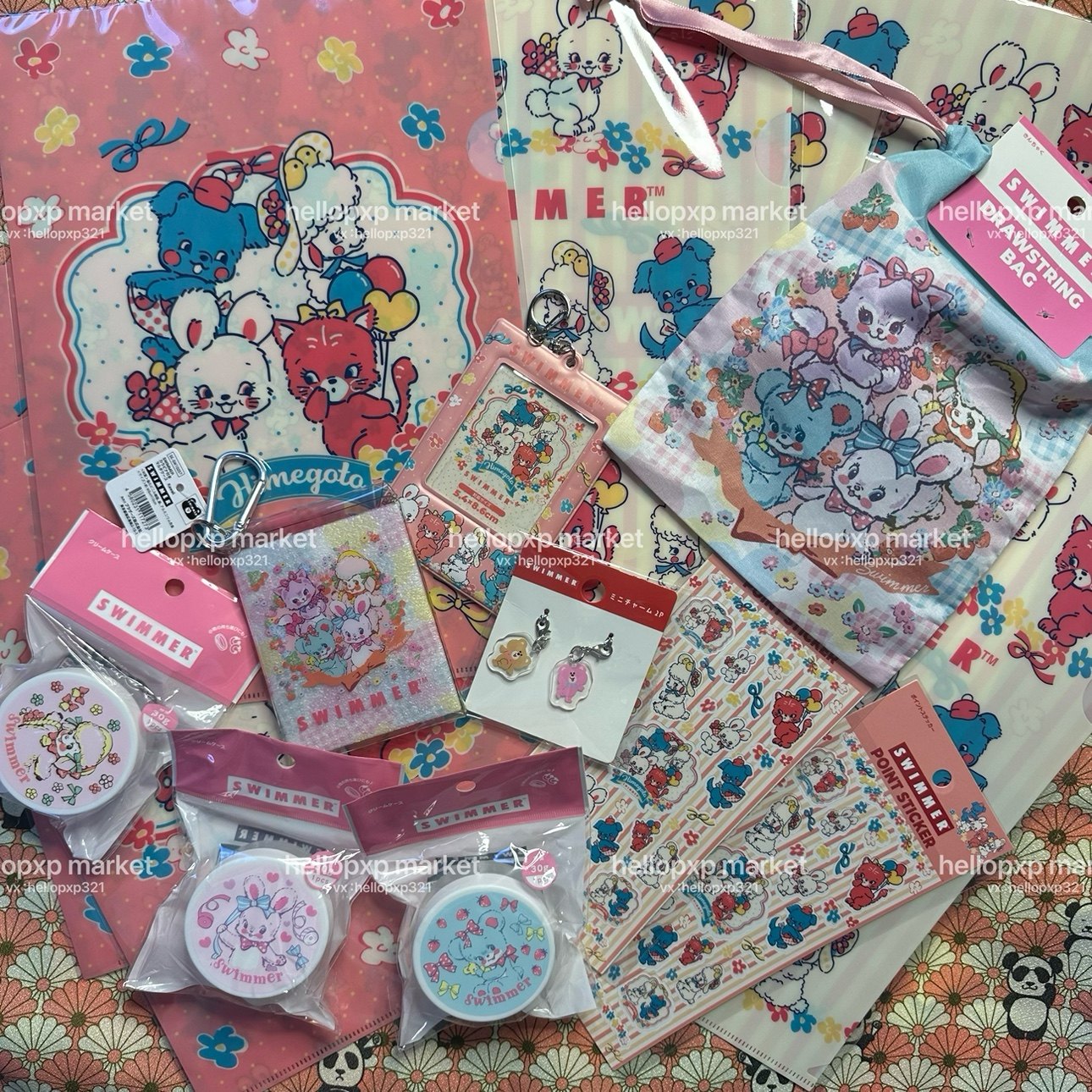 现货 日本swimmer周边昭和小兔小羊贴纸卡套文件夹零钱包抽绳袋