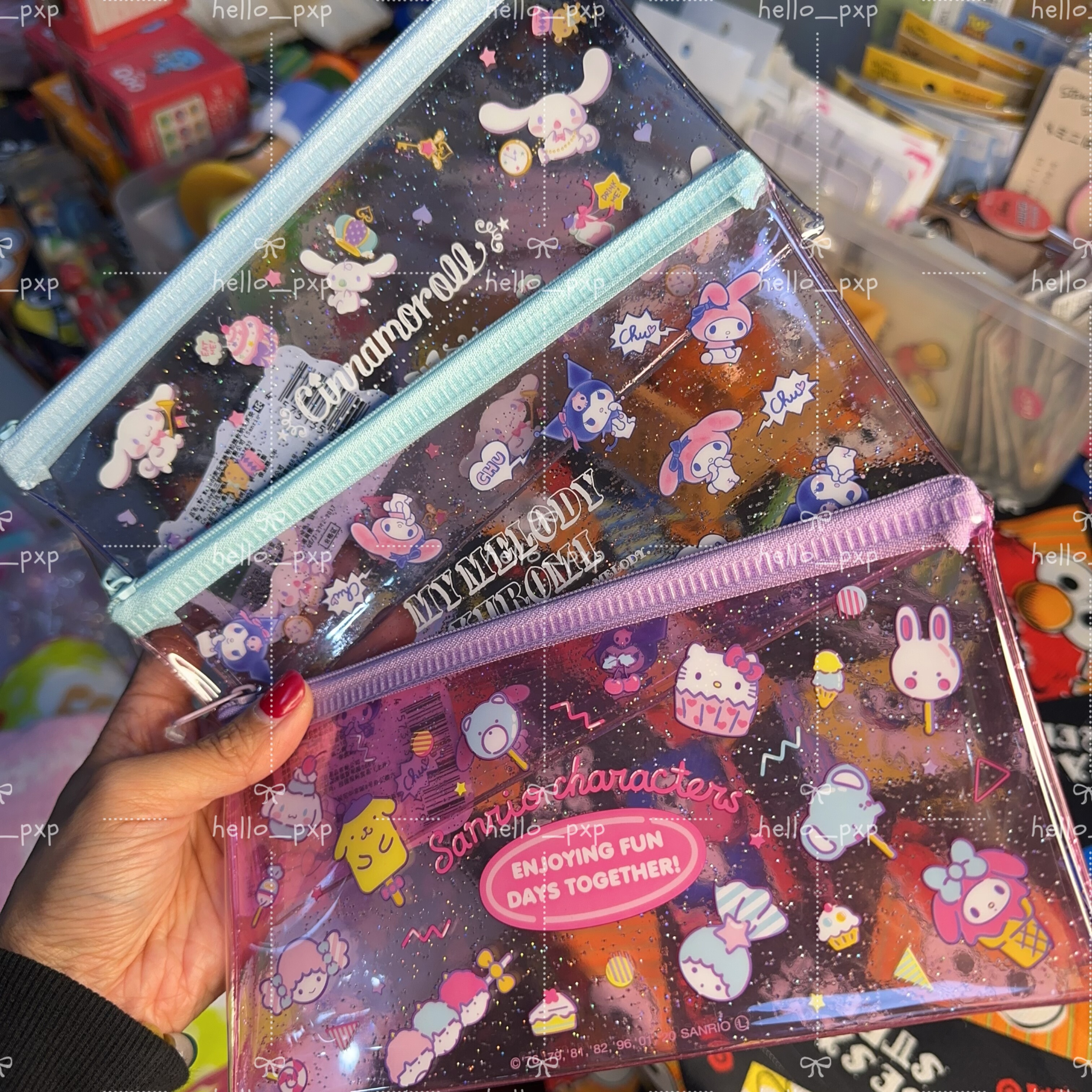 现货 日本三丽鸥kitty玉桂狗melody透明笔袋拉链PVC化妆包收纳袋