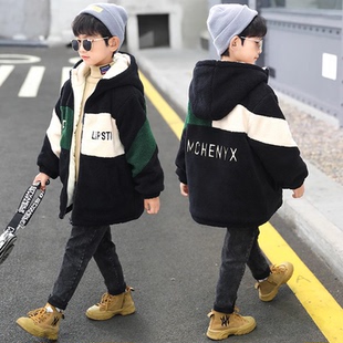 男童棉衣外套2024新款加绒加厚羊羔毛棉袄外套男孩颗粒绒棉服冬装