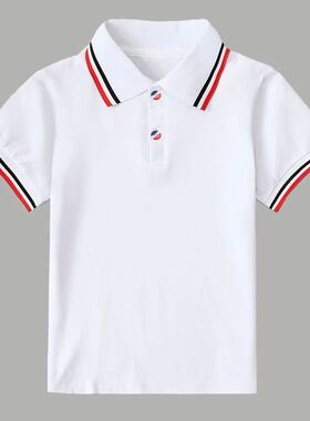 儿童校服短袖T恤夏季男女中大童白色上衣polo衫中小学生班服园服