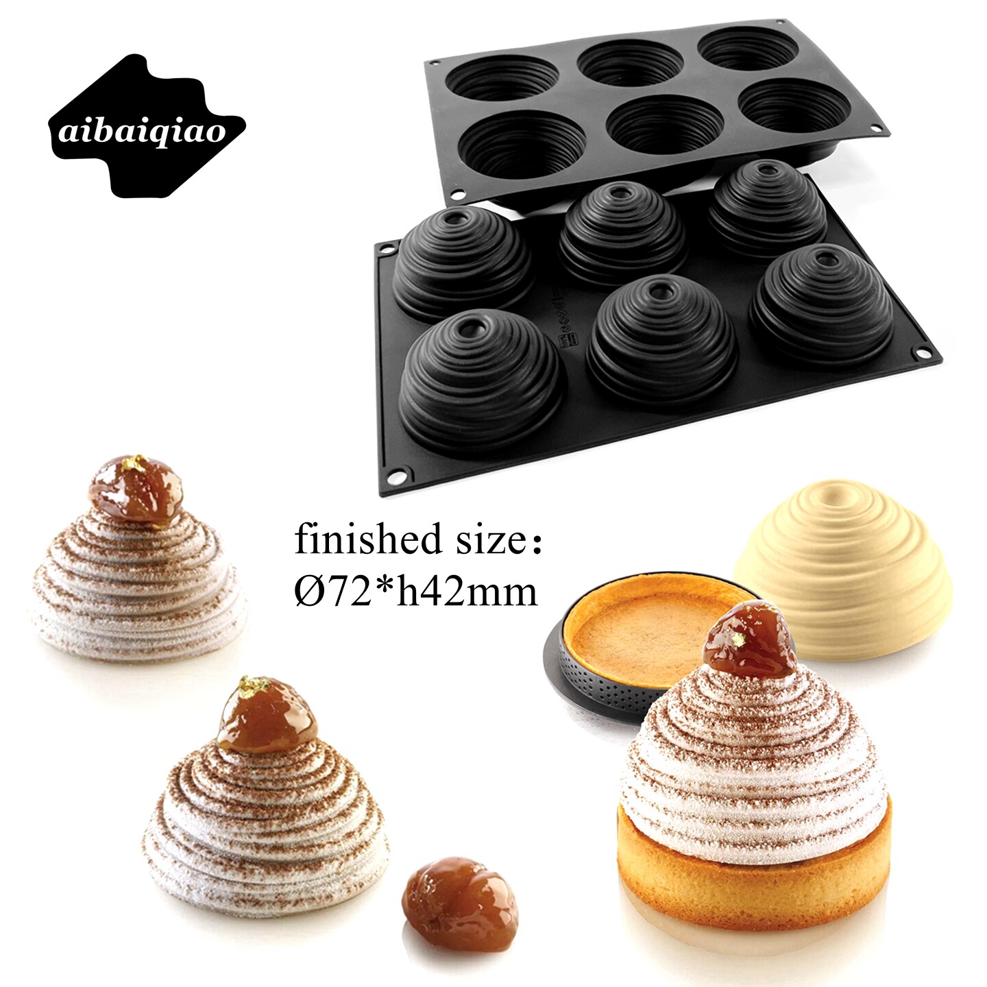 爱百巧 新品 法国糕点6连蒙布朗慕斯硅胶模具 茶歇甜点西点蛋糕模