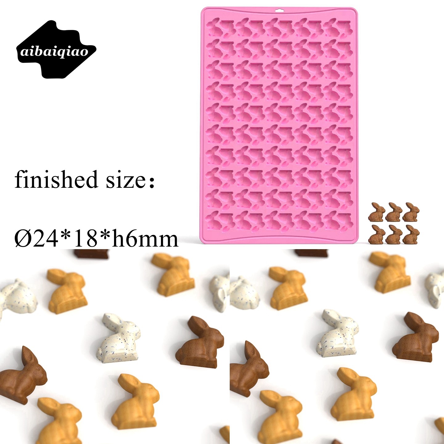 爱百巧 24mm 100连小兔子饼干模具 复活节兔子巧克力模具零食模具