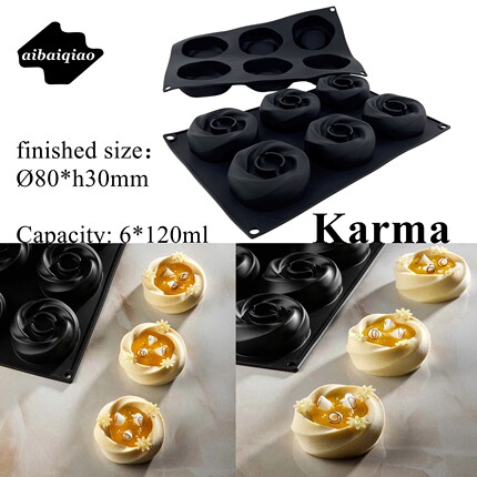 爱百巧 6连Karma卡玛甜品慕斯硅胶模具 法式甜点圆形茶歇蛋糕模具