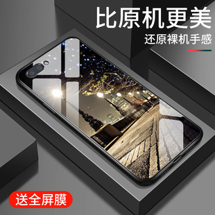 适用oppor11s手机壳新款R11splus钢化玻璃镜面保护套0pp0男女生R11镜头全包防摔r11plus硬壳简约时尚外壳街灯