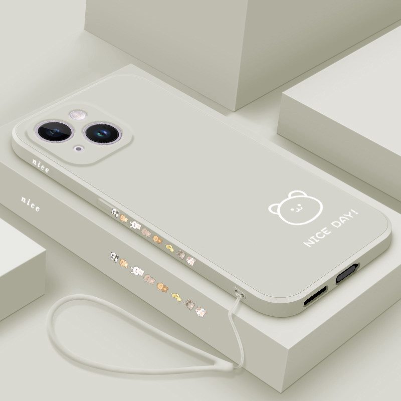 适用苹果15promax手机壳新款线条小兔苹果十五液态硅胶套iPhone15Plus简约小熊女款外壳ip15por个性创意软壳