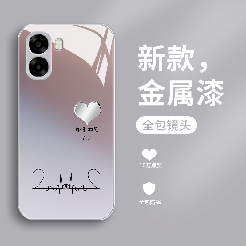 适用oppoA6s手机壳新款oppo A6i+钢化玻璃镜面A6spro保护套A6c镜头全包A6v防摔硬壳男女情侣创意时尚高级爱心