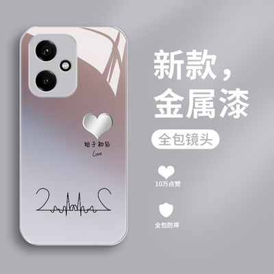 适用荣耀400手机壳新款华为honor400pro钢化玻璃镜面保护套镜头全包防摔硬壳DNN-AN00男女情侣高级感时尚爱心