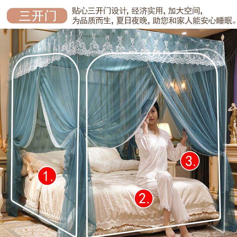 宫廷蚊帐家用新款公主风三开门落地加厚加密卧室支架免安装式床幔