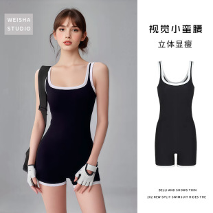 泡温泉显瘦成人专用游泳衣 高级连体保守平角裤 泳衣女款 运动风新款