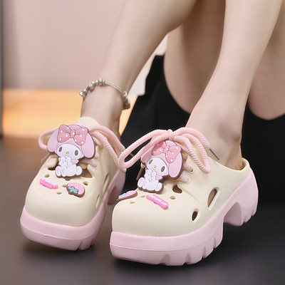 卡通洞洞鞋女厚底2025新款夏季外穿防滑海边舒适包头可爱凉拖鞋女