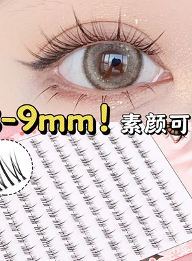 太阳花假睫毛短款自然仿真懒人三部曲妈生感透明梗单簇8-9-10mm
