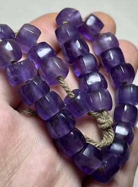 文玩古珠尼泊尔老水晶老型珠手串风化纹紫水晶六棱珠桶珠手链配珠