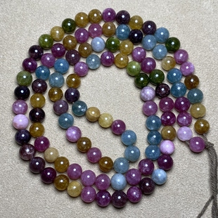 文玩冰种小清新糖果色玉石散珠串彩红碧玺色圆珠手串手链项链配饰