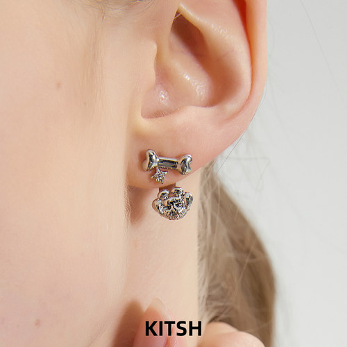 KITSH泰迪狗骨头耳钉925银针女