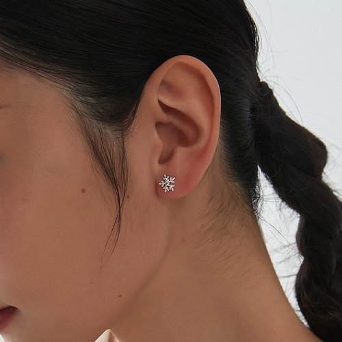 kitsh锆石雪花耳钉925银针耳饰女