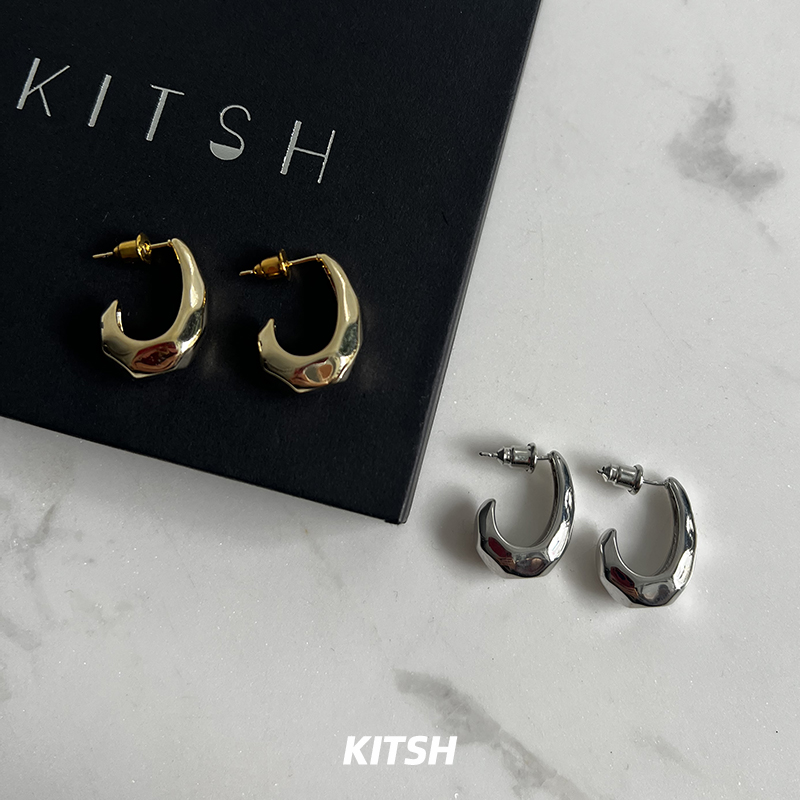 KITSH 褶皱弯钩耳环女小众ins气质简约款通勤精致个性几何耳钉
