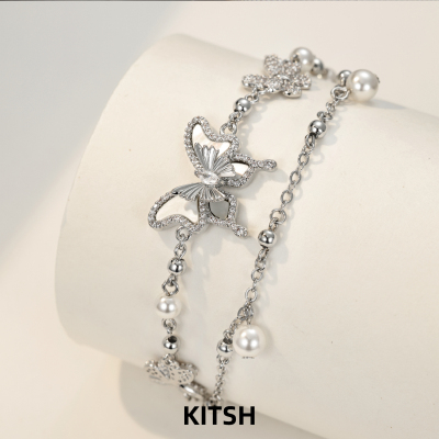 KITSH天然贝母蝴蝶珍珠手链小众