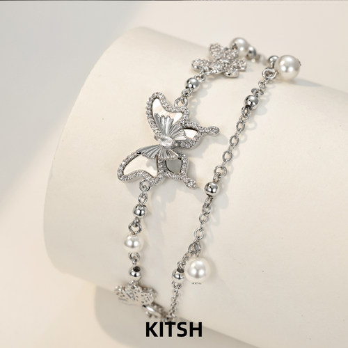 KITSH天然贝母蝴蝶珍珠手链小众