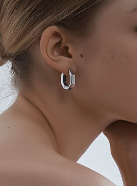 KITSH六边形粗边耳钉女小众ins基础冷淡风简约高级感几何耳环耳饰