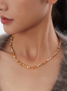 KITSH不规则天然石项链手链招财轻奢小众黄玛瑙颈链碎石头锁骨链