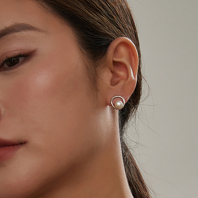 KITSH圆圈珍珠纯银耳钉女小众ins简约基础气质高级感温柔通勤耳环