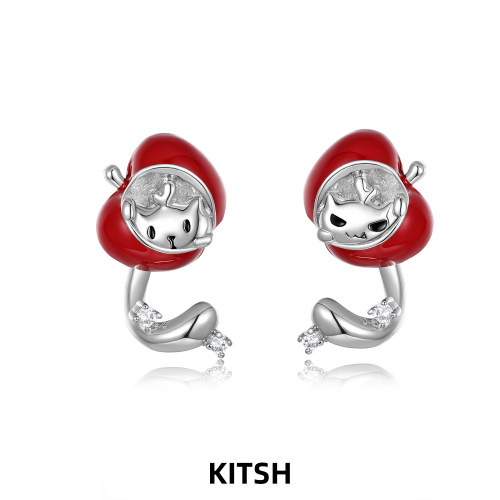 kitsh红苹果小猫pipi耳钉女小众