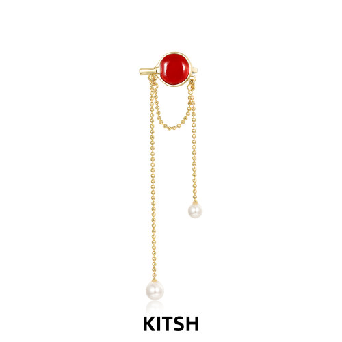 KITSH乒乓球耳骨夹女红玛瑙珍珠