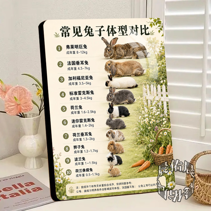 常见兔子体型对比科普水晶相框摆件平面高清耐磨展示桌面相框摆台
