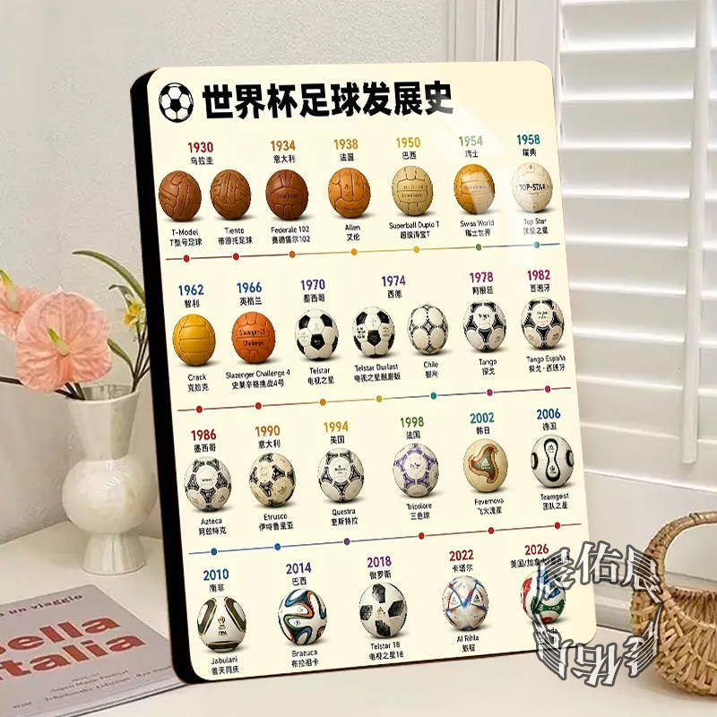 世界杯用球演变史相框足球文化现代酒吧清吧创意装饰足球氛围摆件