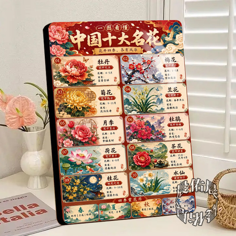 中国十大名花科普相框摆台花店桌面传统名花鉴赏知识创意装饰摆件