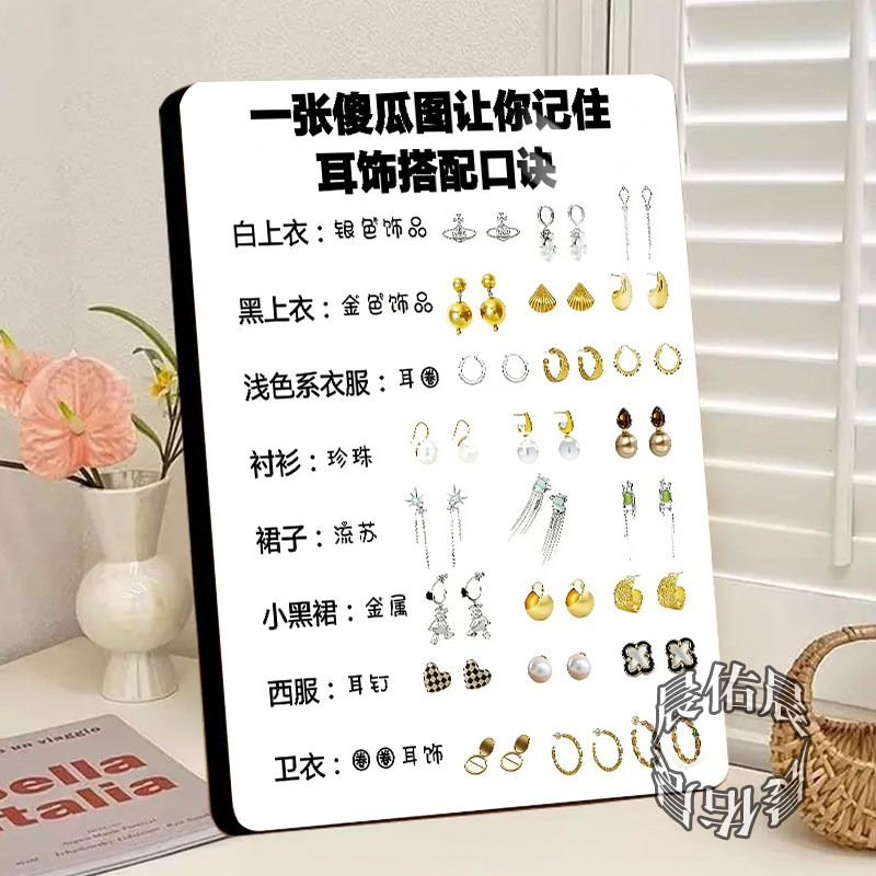 耳饰搭配口诀咨询广告展示板摆件耳洞图片相框店铺宣传桌面摆台